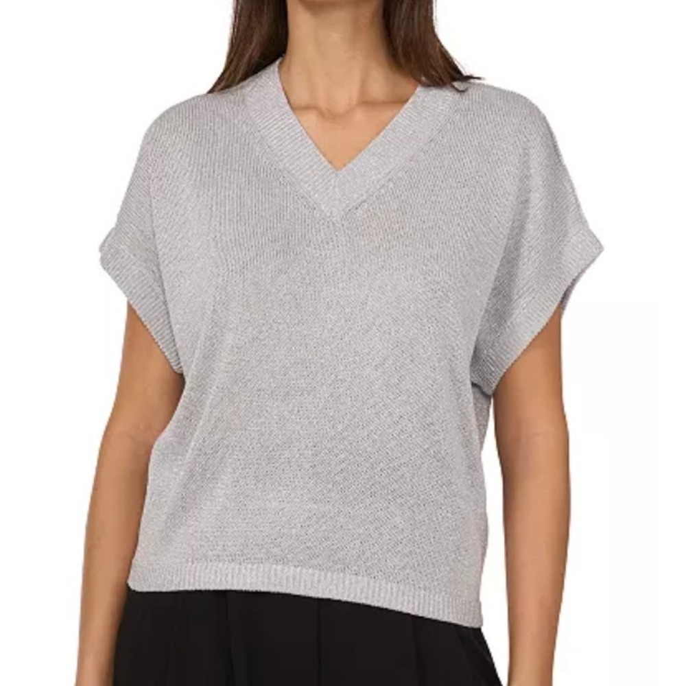 Vince Camuto Women's XL Metallic Knit Sweater Silver Shimmer Lightweight Sparkle